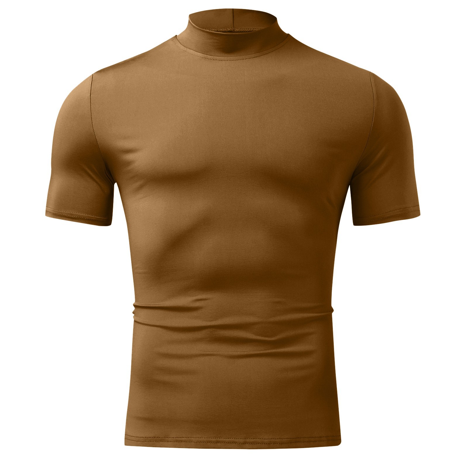 2024 Herbst und Winter Hoher Kragen Kurzarm T-Shirt Herren Unterlage Einfarbig Top_voghion.com