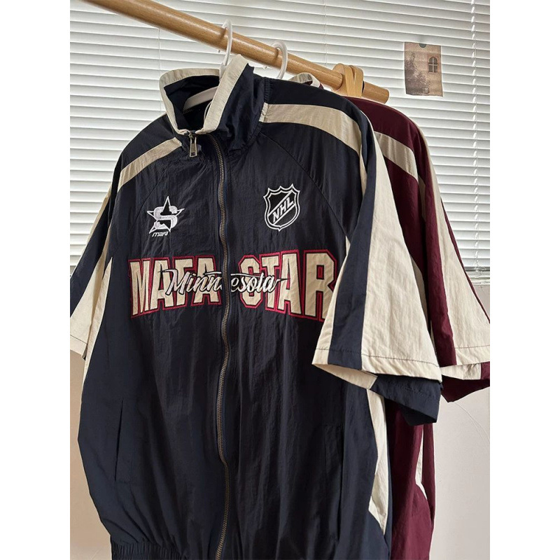 Summer Plus Size 150kg American Retro Ins Trendy Street Style Handsome Thin Short-Sleeve Jacket Men's Windbreaker