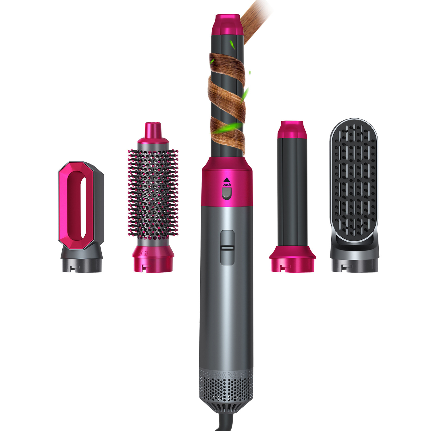 Cross-border Multifunctional Hot Air Comb 5-in-1 Automatic Curling Wand, Suction Dryer, Hair Styling And Straightening_voghion.com