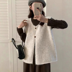 2025新款韩版两粒扣无袖针织马甲女宽松显瘦休闲简约百搭叠穿上衣