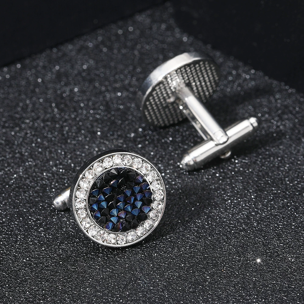 [temu新品欧美热卖创意圆形镶钻水晶玛瑙袖扣法式衬衫袖钉cufflink]