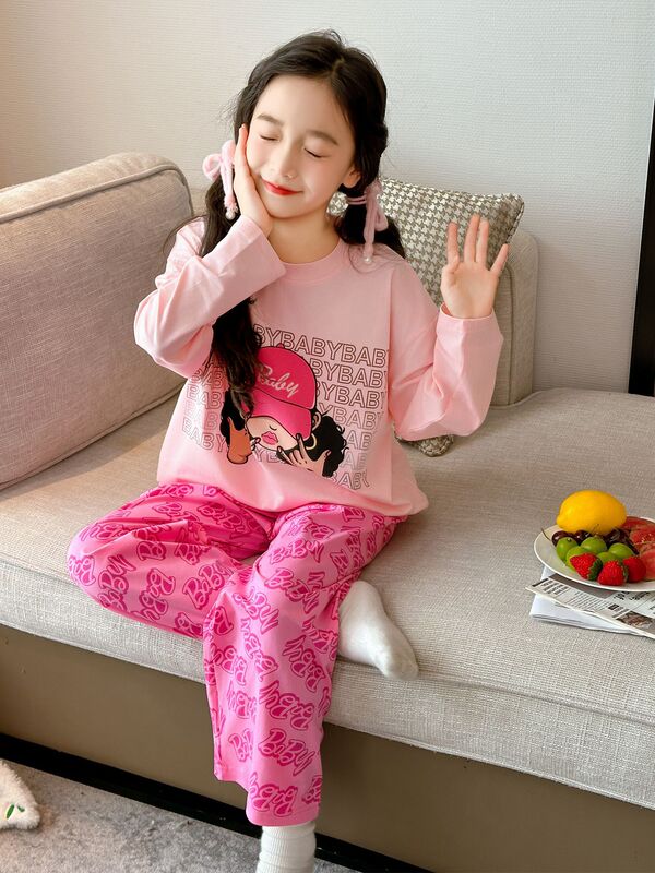 女童睡衣纯棉春秋2025新款儿童少女可外穿家居服大童秋季长袖套装|undefined
