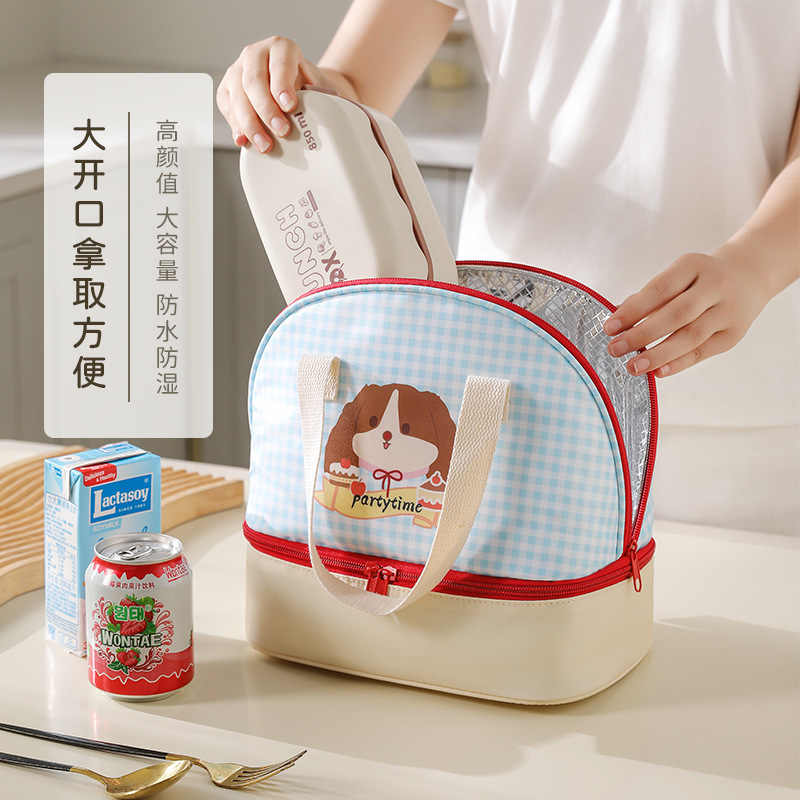 新入生弁当箱ハンドバッグ二層漫画チェック柄弁当バッグサラリーマン弁当箱バッグ屋外断熱バッグ|undefined