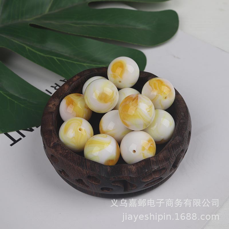 Beeswax loose beads second generation wholesale yellow pattern yellow white beeswax floating brine fluorescent loose beads round beads DIY bracelet accessories