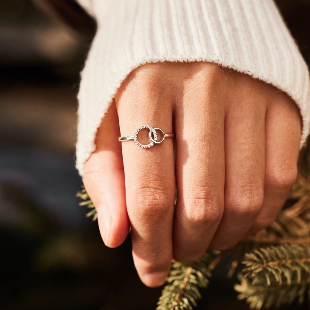 Interlocking Double Circle Ring For Women - Elegant Designer Ring_voghion.com
