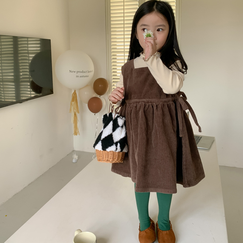 Gonna in velluto a coste autunno nuova edizione coreana con cinturino per bambini Set da due pezzi con fondo casual ampio e versatile per ragazza_voghion.com