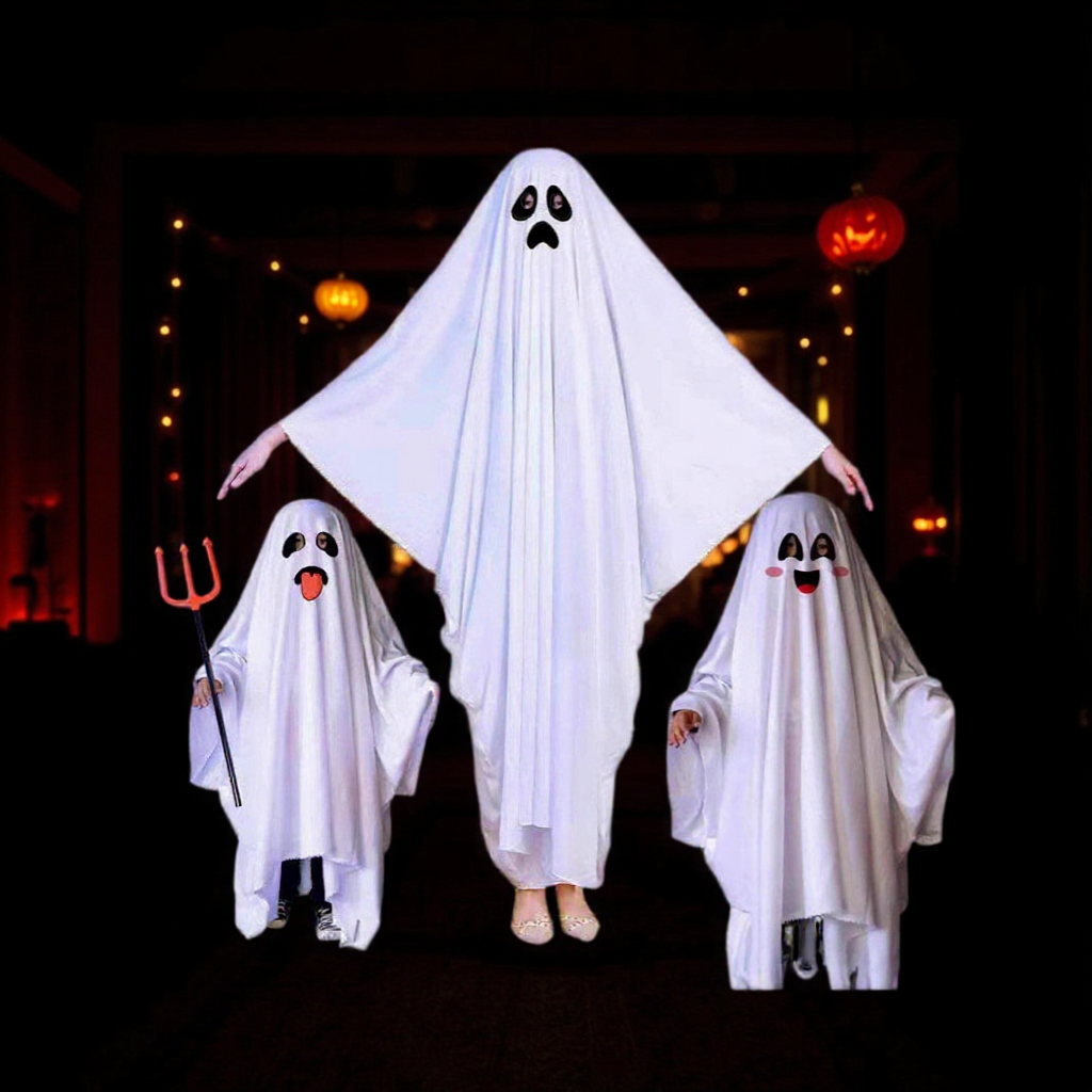 Cross-Border Halloween Horror Costume Cosplay Party White Ghost Costume Masquerade Children Adult Cloak Cape