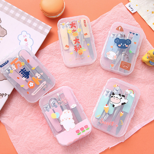 Korean style ins nail clipper 7-piece set cartoon pattern boxed stainless steel nail clipper manicure nail clipper set