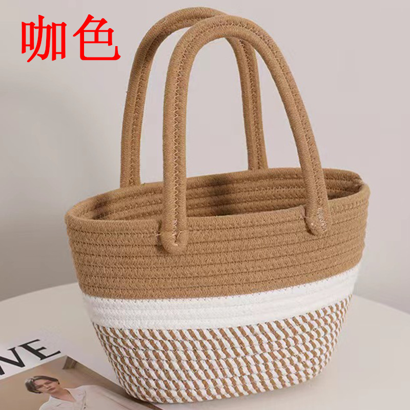 Bolsa tejida de algodón de mano Rosa giro nueva bolsa de almacenamiento de bolsa de playa de vacaciones bolsa de mano fresca pequeña