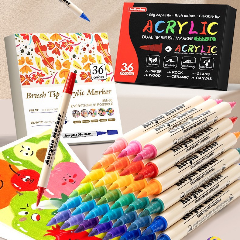 <unk> Marcador de acrílico nuevo núcleo de algodón de doble cabeza 36 colores un solo marcador de acrílico al aire libre pigmento acuarela