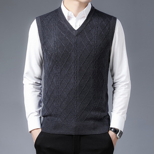 Autumn New Men's Wool Vest Middle-aged and Elderly Men's Waistcoat Dad's Thickened Knitted Sweater Vest Men's Clothing