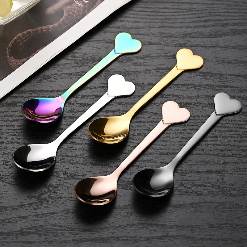 Маленькая ложка в форме сердца из нержавеющей стали, креативная кофейная ложка, десертная ложка для птичьего гнезда, красивая детская ложка, вилка для фруктов