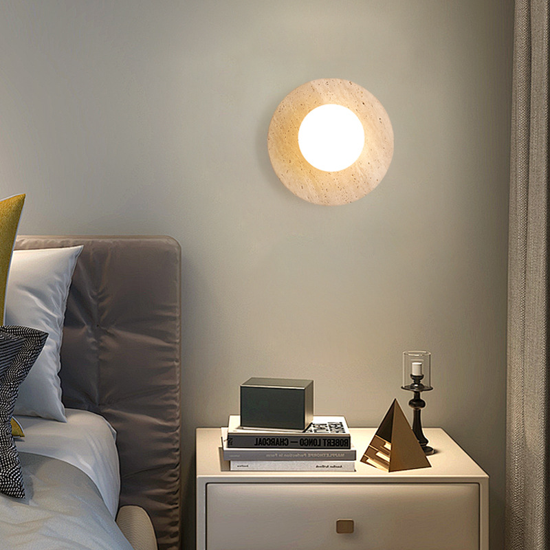 Residencias residenciales en la sala de estar silenciosa atmósfera medieval de piedra de cama retro amarillo dormitorio muro de lámpara agujero de estilo japonés pasillo creativo pared de viento