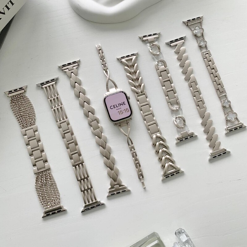 Suitable for Apple Watch S10Ultra Metal Stainless Steel Apple Watch89Se Starlight Color Watch Strap
