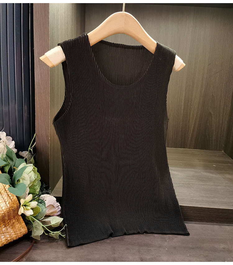 Áo ba lỗ xếp ly cổ tròn trơn màu thời trang nữ mùa hè — Màu đen, Màu xám đậm, Màu trắng, Màu xám chi tiết 20