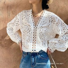 2025春夏欧美棉质刺绣法式白衬衫女长袖设计感衬衣女深圳南油女装