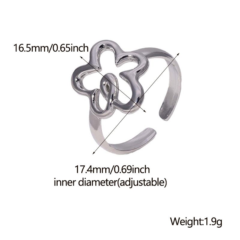 Acier Inoxydable 304 Plaqué Or 18K Élégant Rétro Placage Géométrique Feuille Forme De Cœur Anneau Ouvert display picture 3