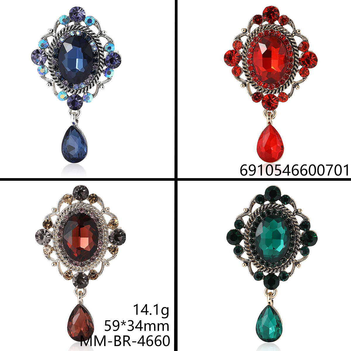 European and American Retro Rhinestone small size Pendant Baroque Brooch Court Atmosphere Women's Clothing Corsage Jewelry Pin