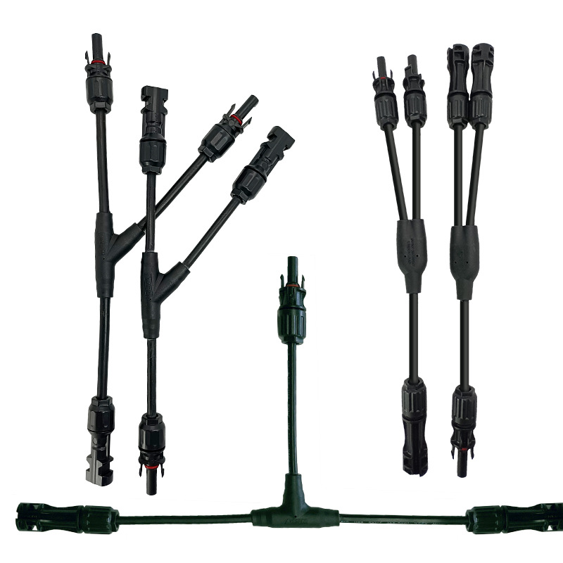 兼容MC4光伏T型连接器线束板组件并联接头1分2转接头光伏连接器