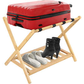 木制行李箱收纳架双层可折叠落地式手提储物架客厅卧室置物架