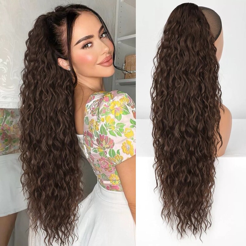 Xuchang ウィッグ 30 インチクリップポニーテール水波紋ロング巻き毛ふわふわポニーテールヘアエクステンションポニーテールヘア|undefined