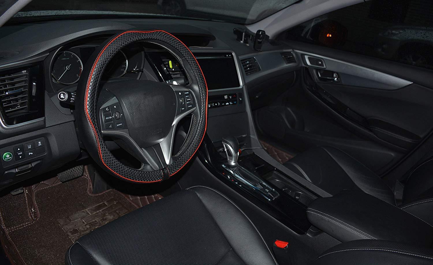 New Cross-Border Foreign Trade Car Steering Wheel Cover, Fashionable Diamond-Shaped Three-Dimensional Embossed Leather Car Handle Cover, Suitable for All Seasons