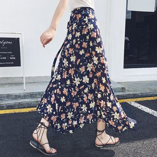 Summer floral half-length dress with new tie-dye chiffon one-piece wrap dress for vacation, sun protection, beach dress, slenderizing