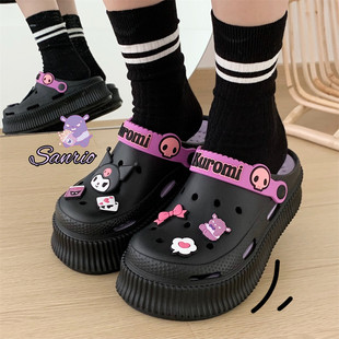 Thick-Soled Outer Wear Beach Sandals Sanrio Ip Joint Sweet Cool Cute Kuromi Baotou Hole Shoes Women's Summer