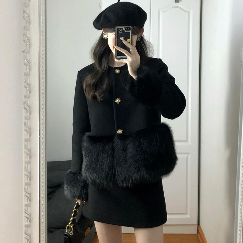 Winter elegant black woolen jacket