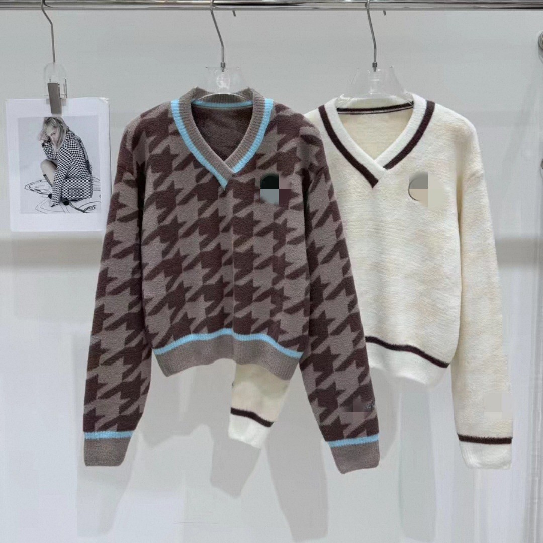 Loose-fitting, thick, round-neck wool sweater, celebrity-style Korean knit sweater, houndstooth pattern, plus-size sweater, men's top