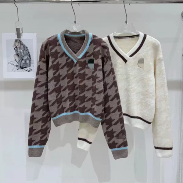 Loose-fitting, thick, round-neck wool sweater, celebrity-style Korean knit sweater, houndstooth pattern, plus-size sweater, men's top