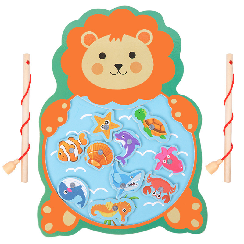 Carta magnética de madera para niños tablero de pesca pequeño Juego de pesca educación temprana tablero de rompecabezas juguetes de pesca para bebés