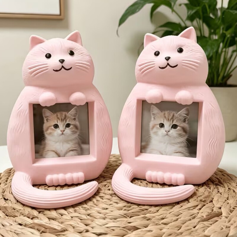 3D Printed Cute Kitten Photo Frame Decorative Ornament Mini Photo Memory Display Stand Photo Card Home Decoration Frame