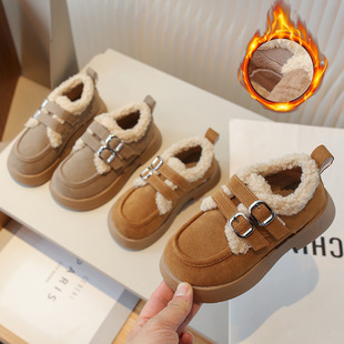 Children's cotton-padded shoes 2023 Winter new boys and girls sheep curly fleece-lined warm snow boots medium and big children loafers fashion