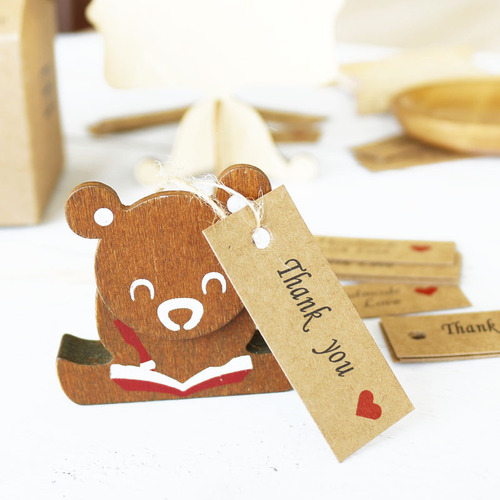 Kraft paper red heart tag Thank you Handmade Merci Love handmade label tag 100 pieces