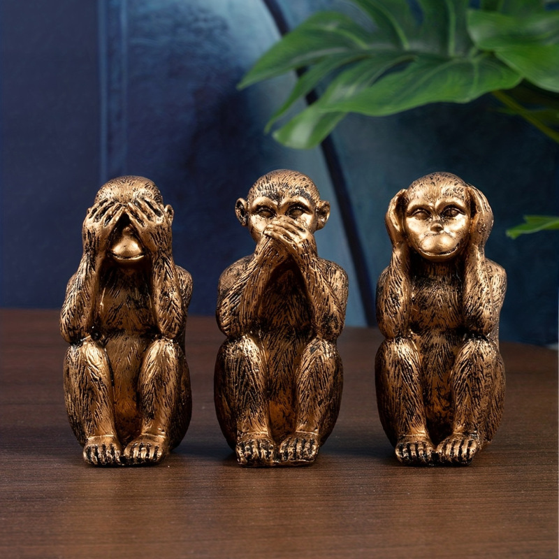 Cross-Border Three-Monkey Figurine Set 1 Set | Office Desktop Display Cabinet, Tv Cabinet, Resin Crafts, Creative Gifts