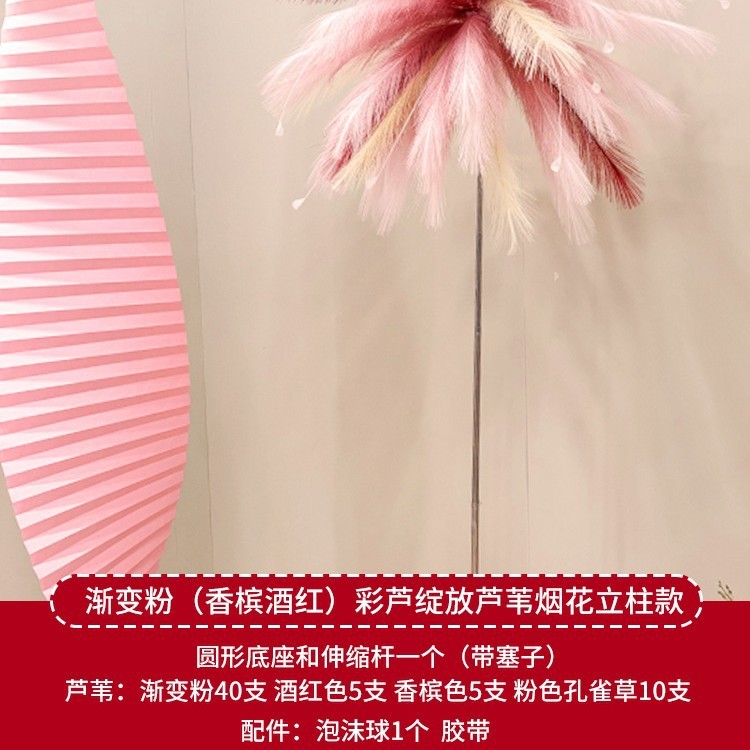 結婚式のリビングルームの結婚式の部屋シミュレーションリード花火羽孔雀草柱アレンジメント装飾ドレッシングガウン写真背景|undefined