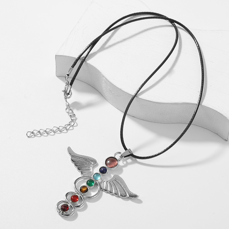 exaggerated geometric natural stone angel wings necklace female