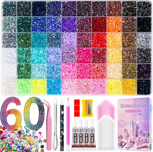 Hot-Selling Cross-Border Label-Attached Dropshipping 24-Color, 28-Color, 40-Color, 48-Color, 60-Color Nail Rhinestone Set Large Capacity Resin Rhinestones Ab