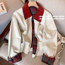 2025年秋季新款美式复古时尚感立领外套休闲百搭甜酷短款夹克上衣