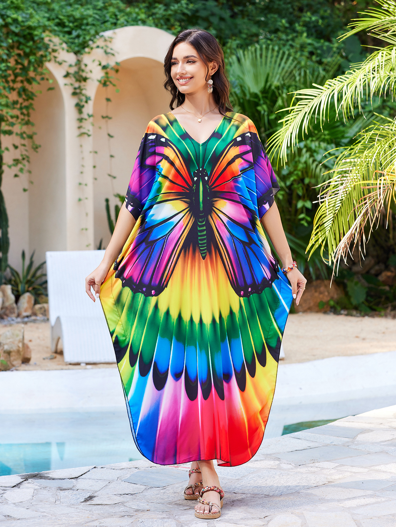 Transfronterizos Europa y Estados Unidos ubicación playa camiseta de vacaciones suelta vestido larga bikini camiseta protector solar trajes de baño 5054