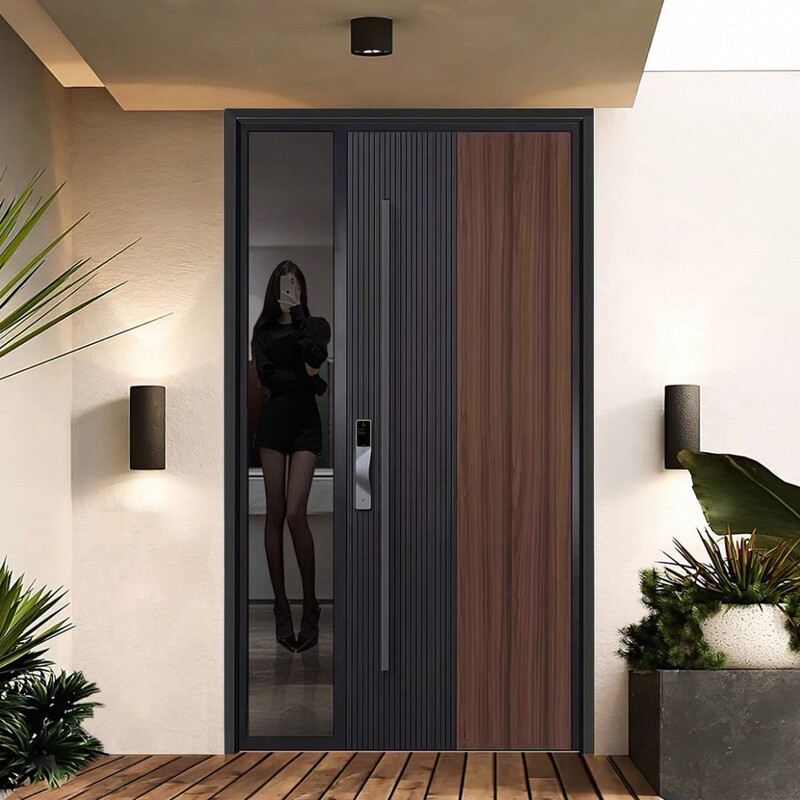 Black walnut 1cm log sheet German aluminum wood cast aluminum armored door double shape security door villa door