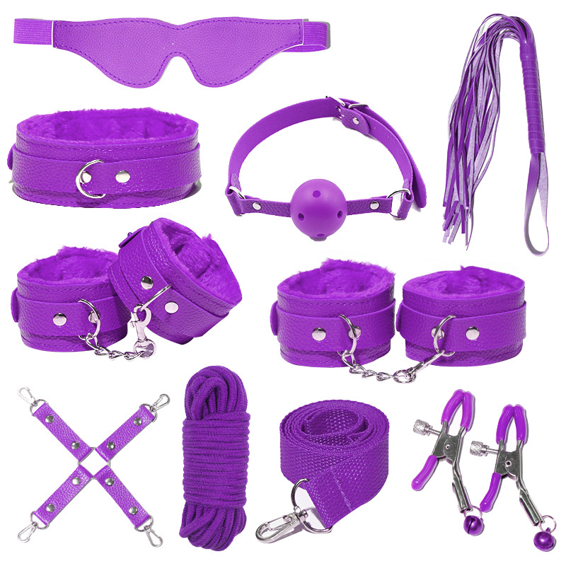 Juego de accesorios Jiuai SM incluido con esposas, látigo de cuero, tapón anal, suministros divertidos para habitaciones de parejas adultas, herramientas de juego sexual