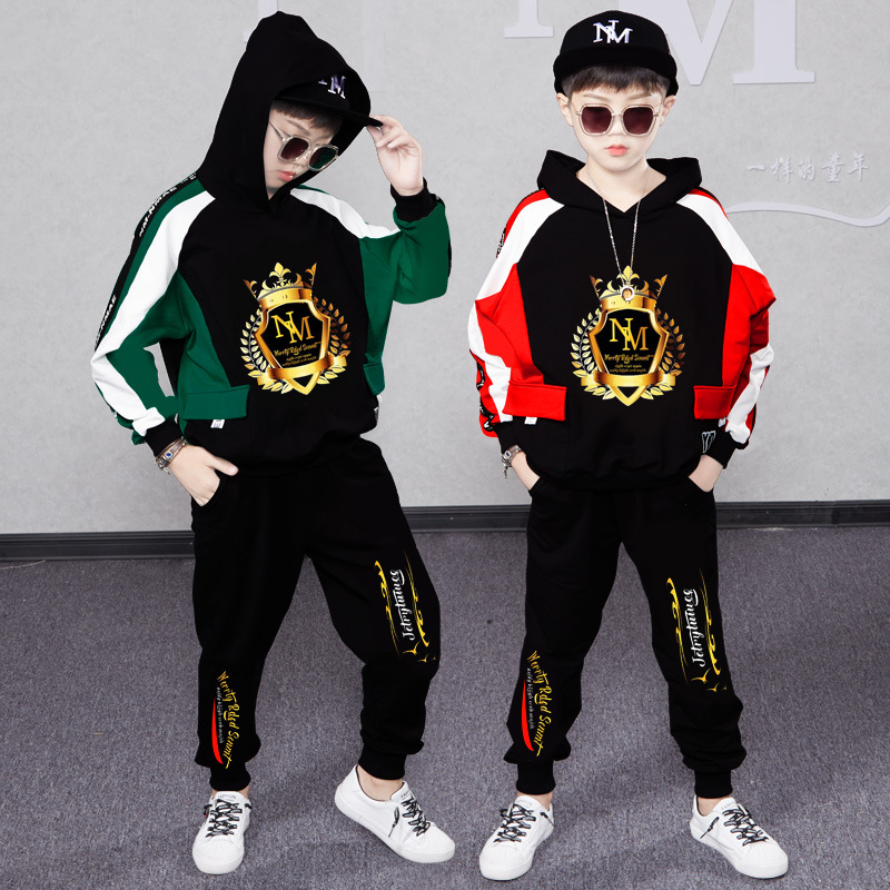 Boys' Autumn 2023 New Chinese and Korean Long sleeved Color Block Hooded Sweater for Children's Sports_voghion.com