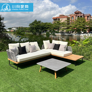Outdoor Furniture Courtyard Rooftop Solid Wood Tables and Chairs Terrace Villa Rope Stool Leisure Waterproof and Moisture-Proof Teak Furniture