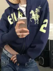 New Ins-Style Loose Zip-Up Hoodie with Trendy Knight Letter 3D Print and Pockets