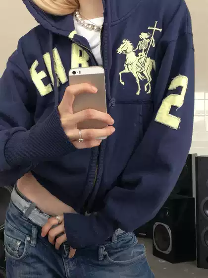 New Trendy Ins-Style Loose Zipper Cardigan with Knight Letter 3D Print Pockets, Fashion Hoodie Sweatshirt
