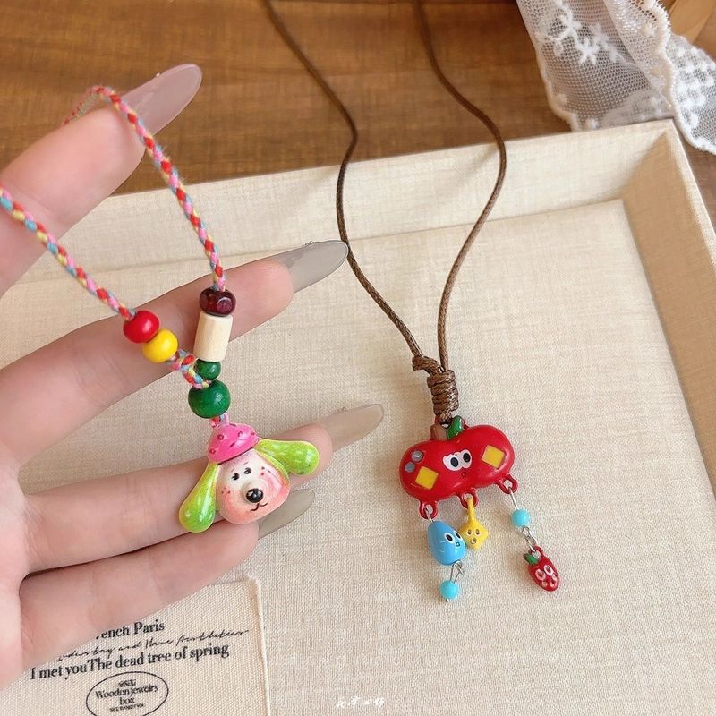 夏にぴったりの子犬アップルペンダントネックレス、女性用、かわいいドーパミンロングアクセサリーデザインセーターチェーン|undefined