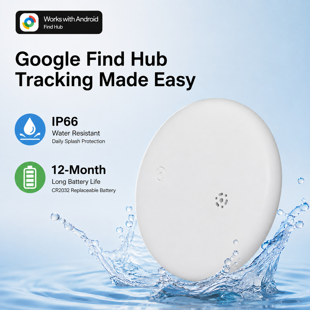 谷歌Find Hub全球定位器IPX6防水防丢标签行李箱钥匙旅行遗落提醒