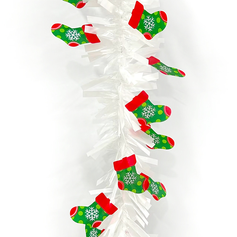 2 metros arreglo de decoración de muñeco de nieve de Navidad tiras de lana coloridas decoración de árbol de Navidad calcetines de Navidad macarrón tiras coloridas